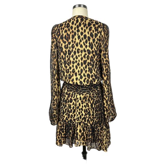 ALC Sidney Leopard Print Smocked Silk Mini Dress Women's Size 10 Glam Chiffon - Picture 3 of 9